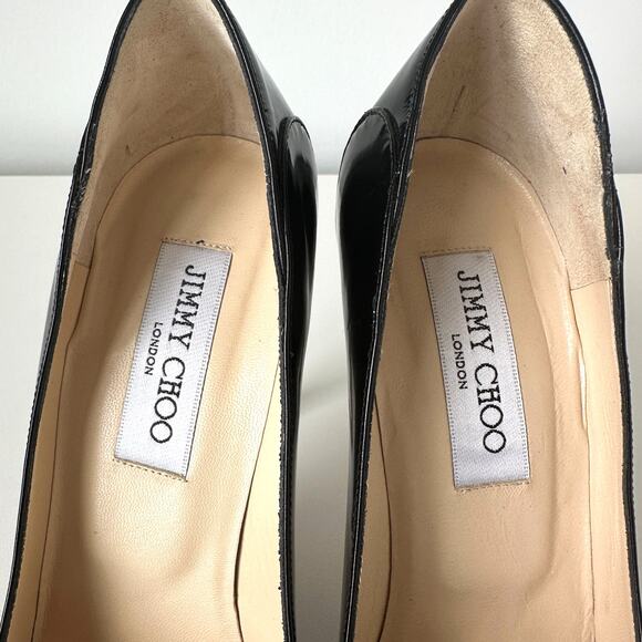 Jimmy Choo Black Leather Pointed Toe Heels Pumps Size 37.5 - Picture 6 of 15